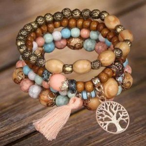 Tree of Life Coral tassel beaded bracelets